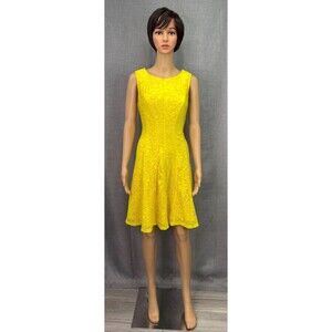 Sandra Darren Yellow Fit & Flare Lace Overlay Sleeveless Dress Women's Size 10